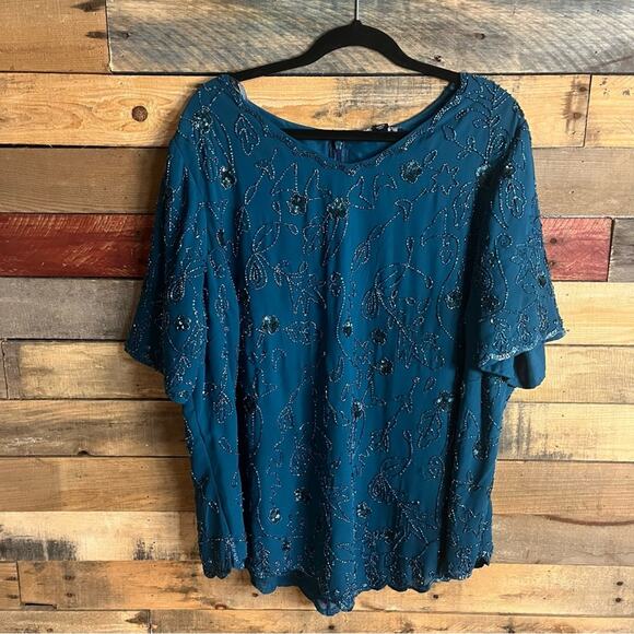 Roaman’s Teal Beaded‎ Blouse Size 22W - Picture 1 of 16